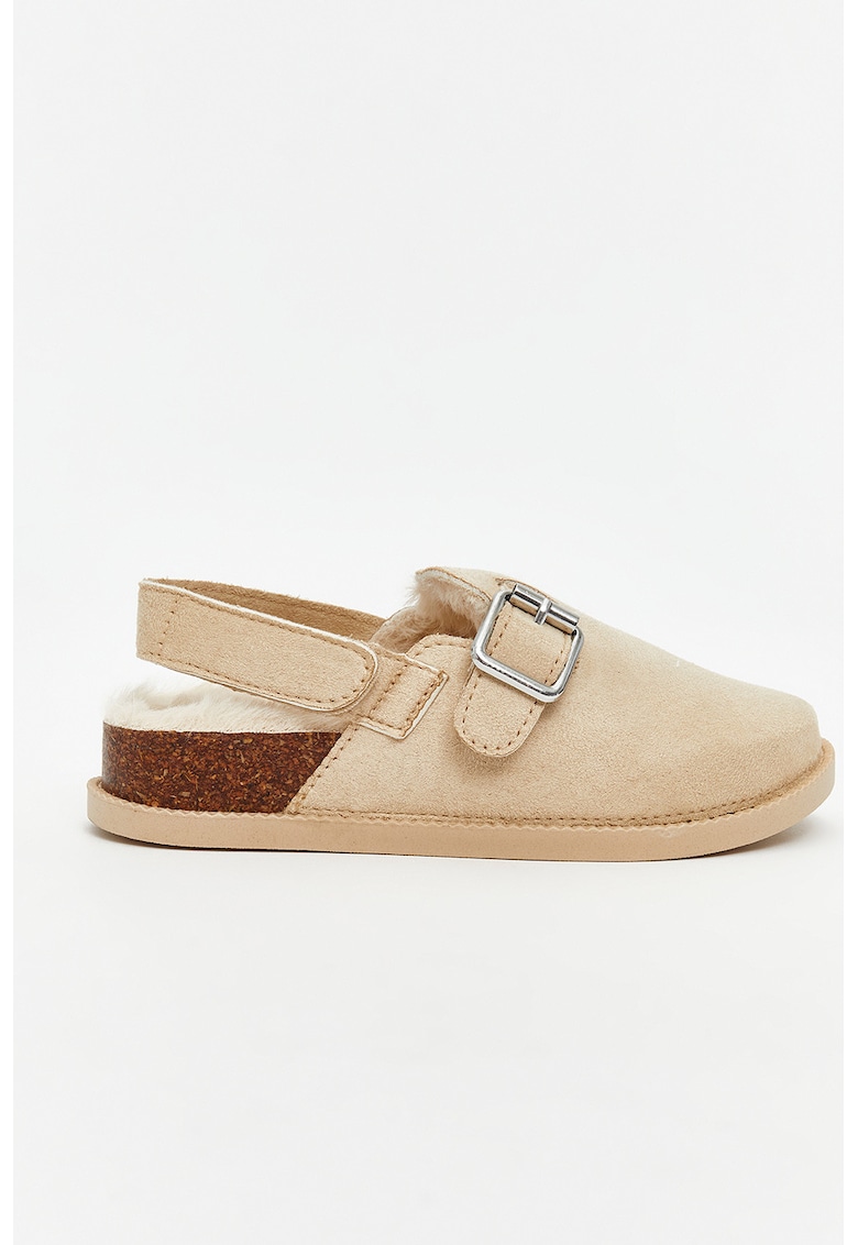 Papuci slingback de piele intoarsa ecologica - Bej