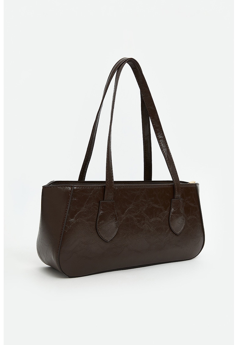 Geanta de piele ecologica cu bareta de umar si inchidere cu fermoar