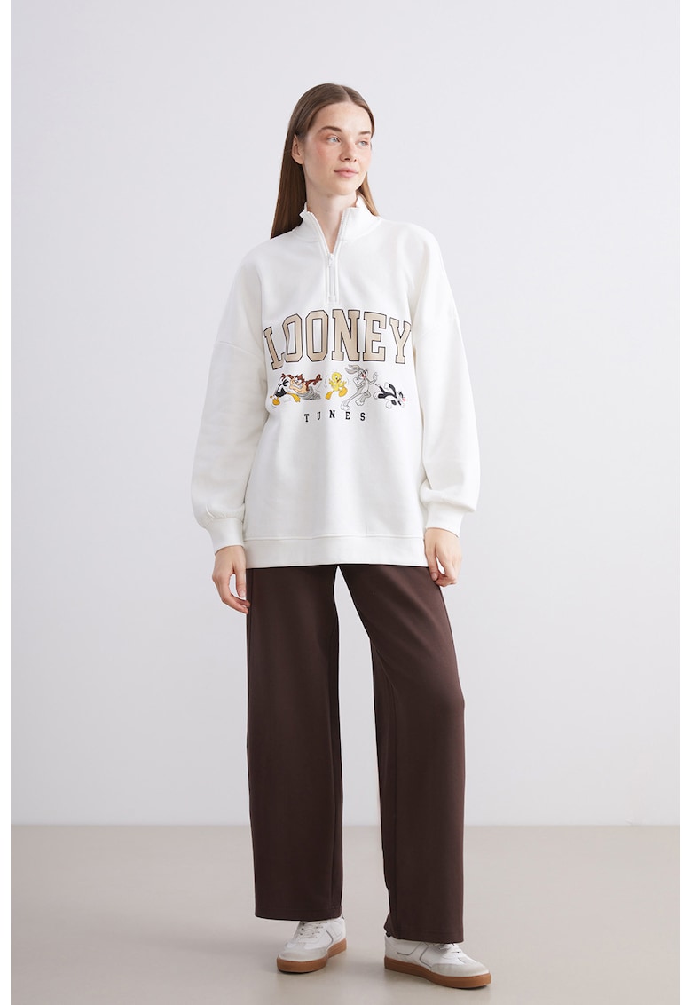 Pantaloni drepti de trening cu talie inalta