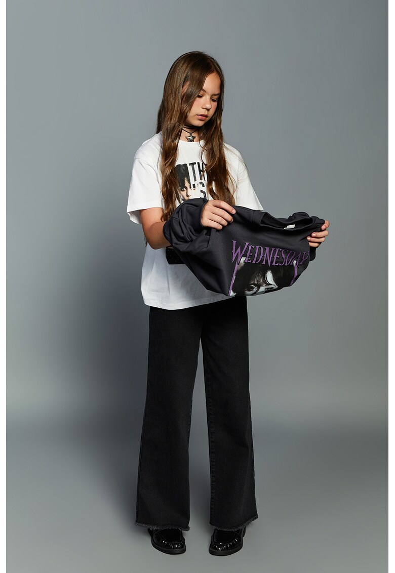 Blugi cu croiala ampla si terminatie franjurata - Negru stins