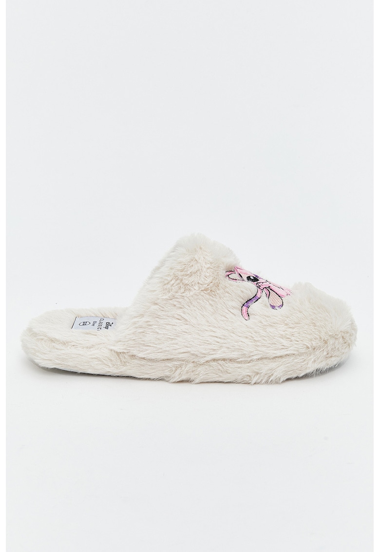 Papuci de casa din blana sintetica cu detalii brodate