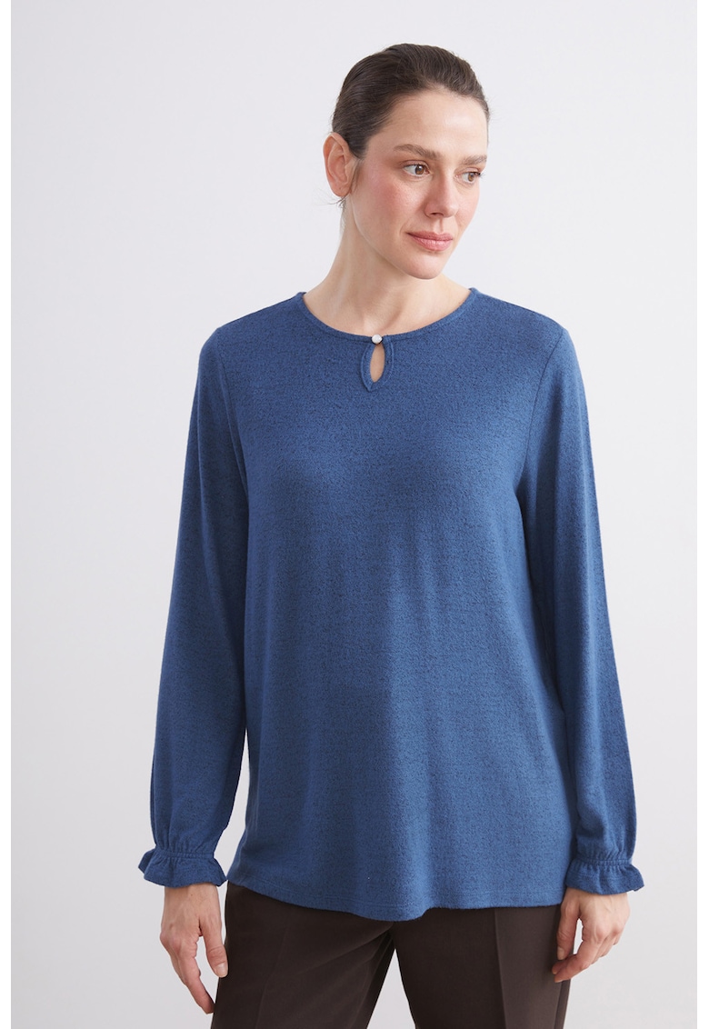 Bluza uni cu decolteu rotund - Albastru melange