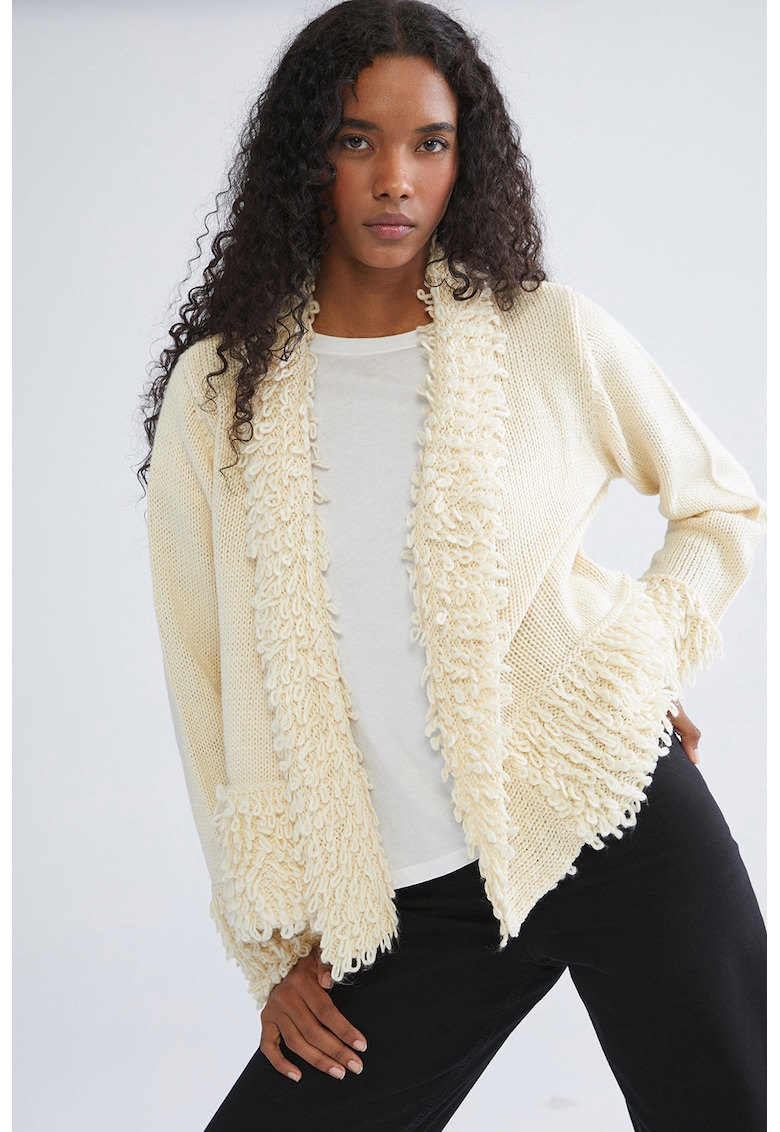 Cardigan uni cu detalii pufoase - fara inchidere