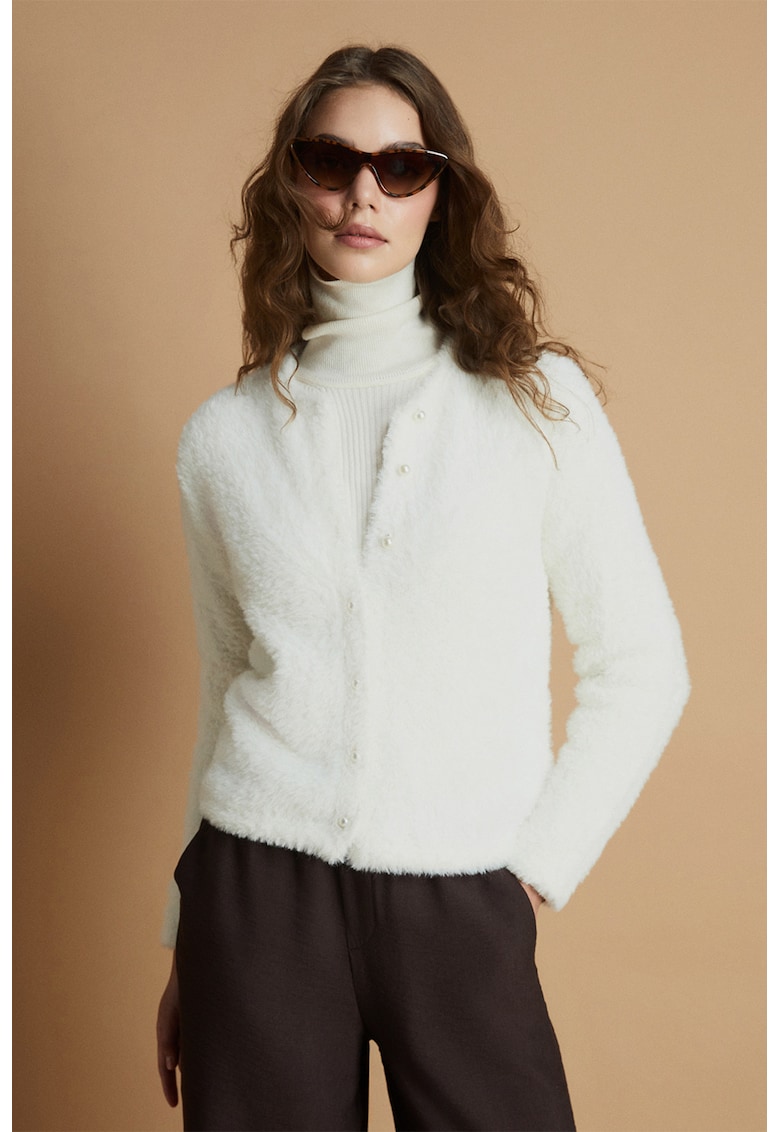 Cardigan tricotat cu nasturi - Alb