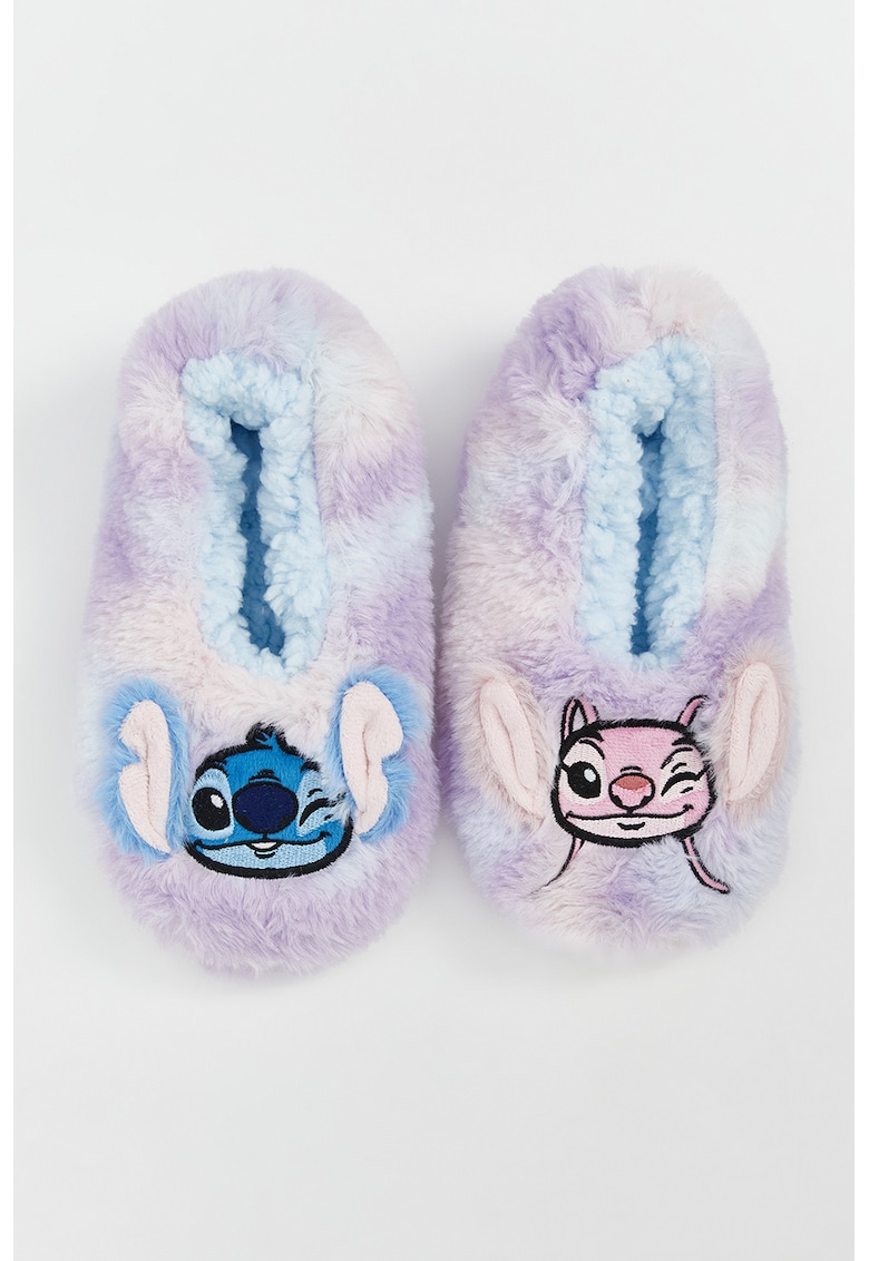 Papuci de casa pufosi cu imprimeu cu Stitch - Lila/Roz/Albastru