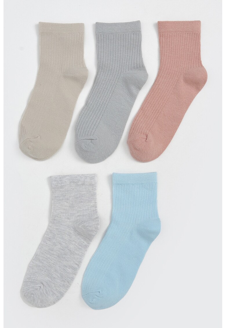 Set de sosete scurte cu model uni - 5 perechi - Gri/Bej/Albastru pal