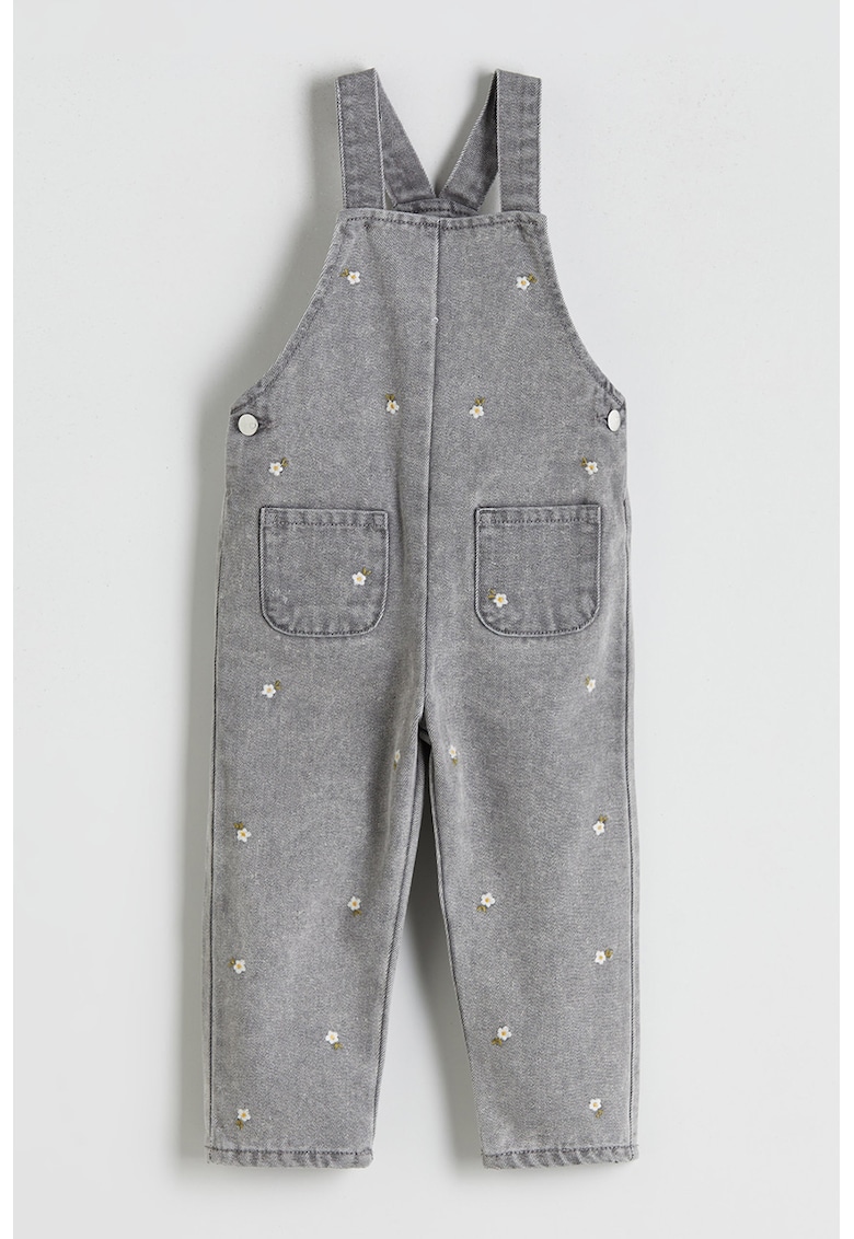 Salopeta din denim cu broderie florala