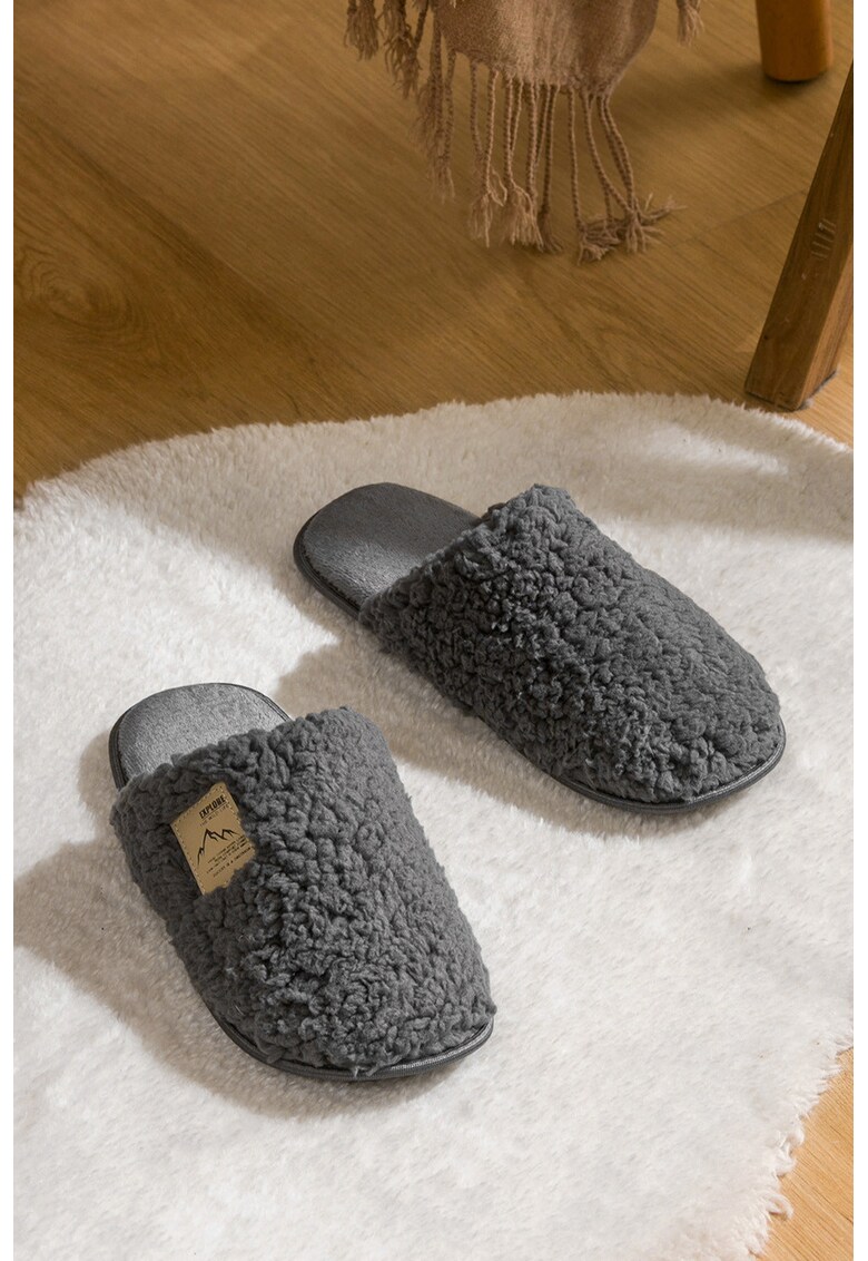 Papuci uni din material textil - Gri
