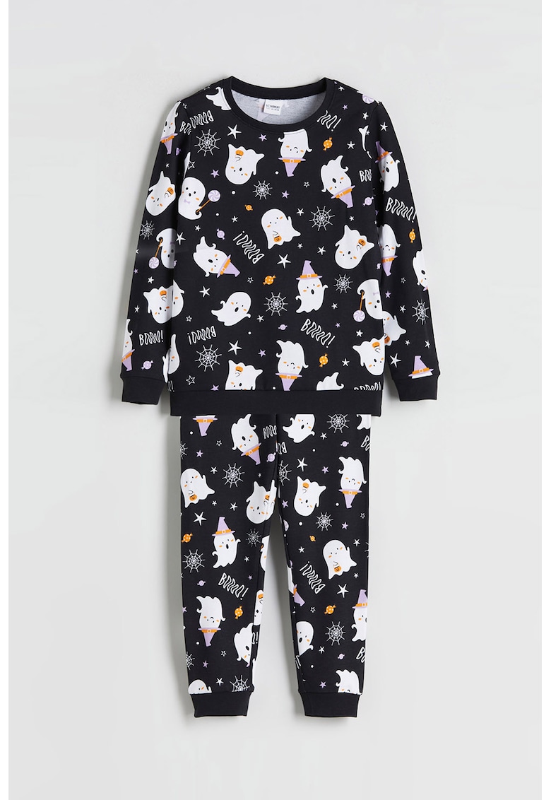 Pijama din bumbac cu imprimeu