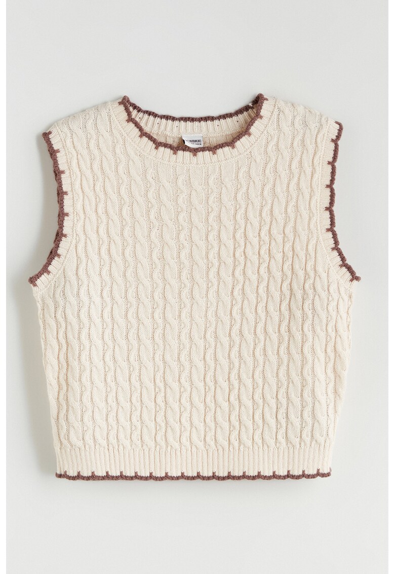 Pulover tricotat cu decolteu la baza gatului - Bej deschis