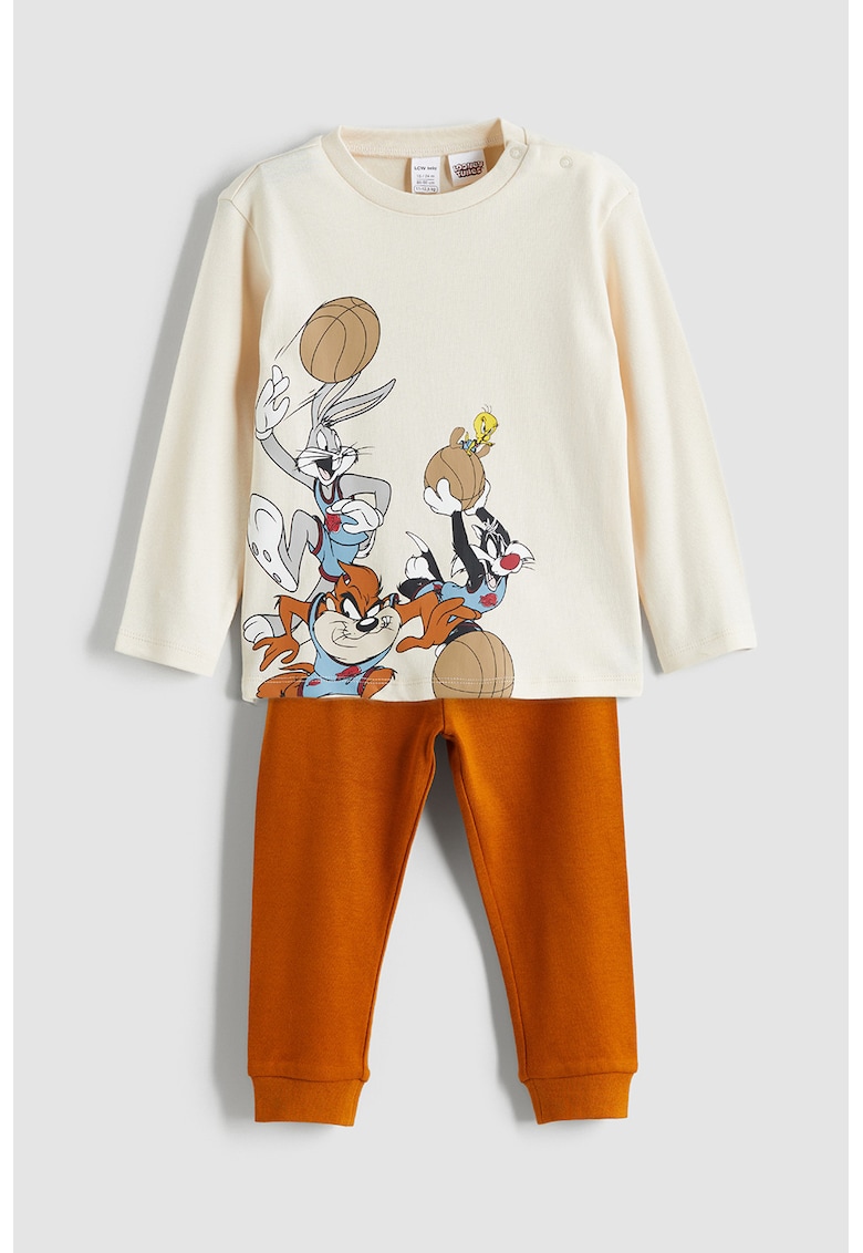 Pijama din bumbac cu design grafic