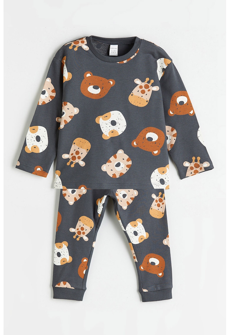 Pijama din bumbac cu design grafic - Gri antracit