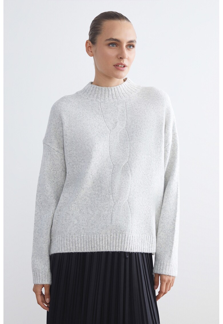 Pulover cu model torsade - Gri deschis melange
