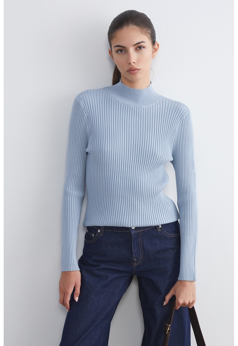 Pulover striat cu model uni - Albastru deschis
