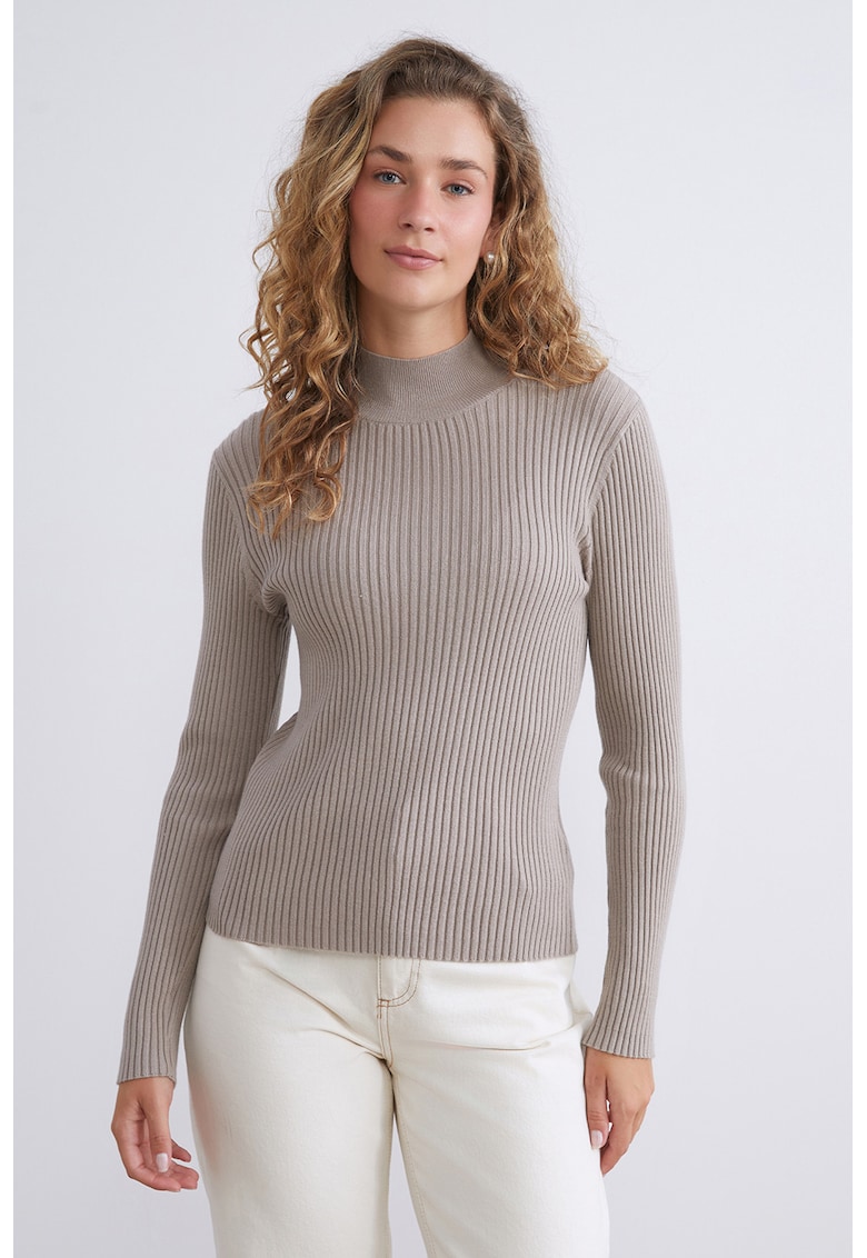 Pulover striat cu model uni - Maro taupe deschis