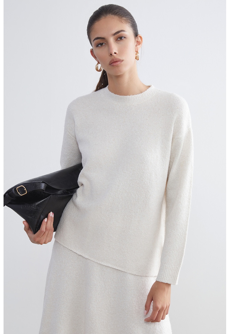 Pulover supradimensionat cu model uni - Alb