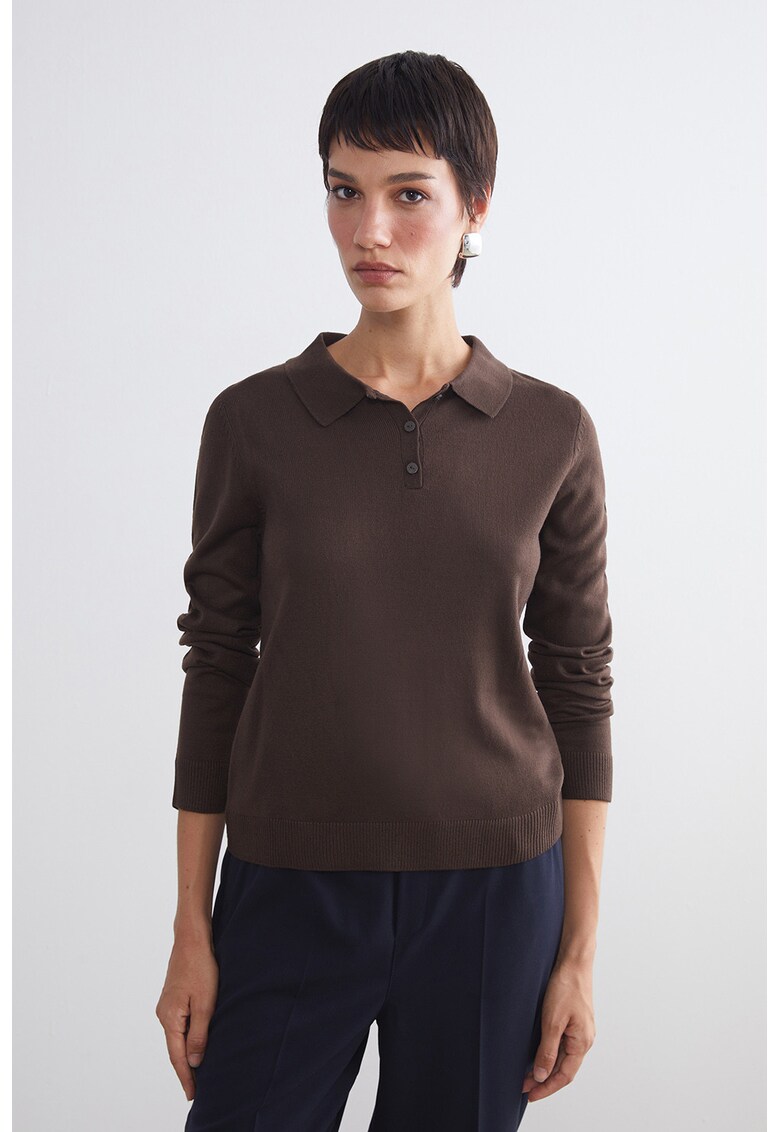 Pulover polo cu model uni - Maro