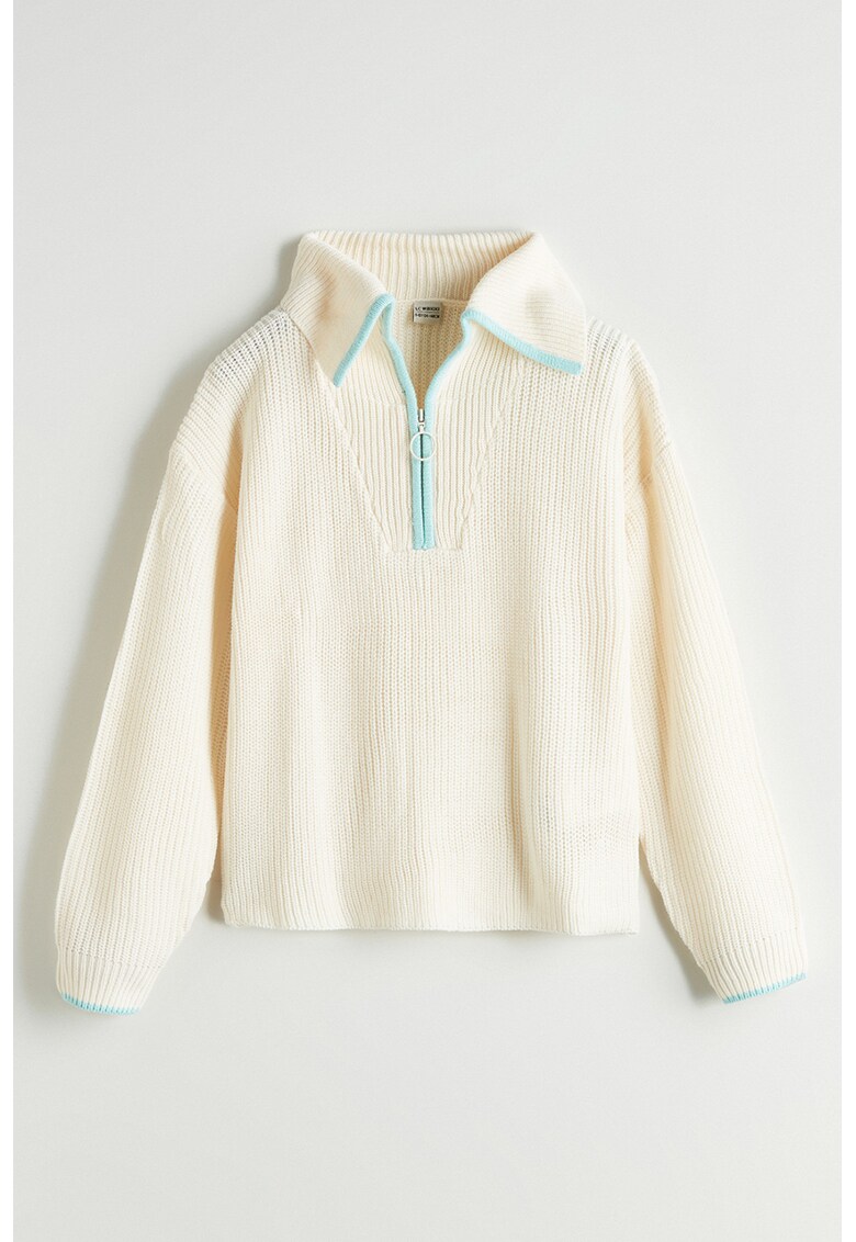 Pulover cu fermoar scurt - Alb fildes