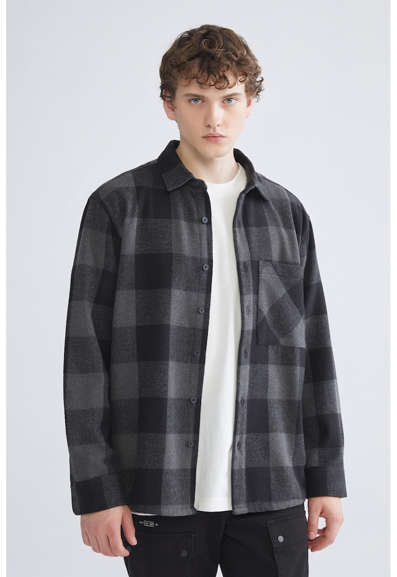 Camasa cu maneci lungi si model in carouri - Negru/Gri inchis