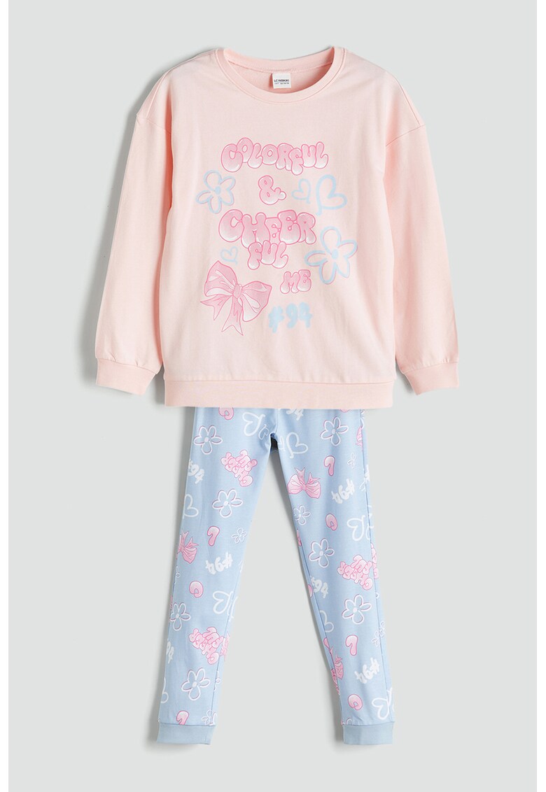 Pijama lunga din bumbac cu imprimeu