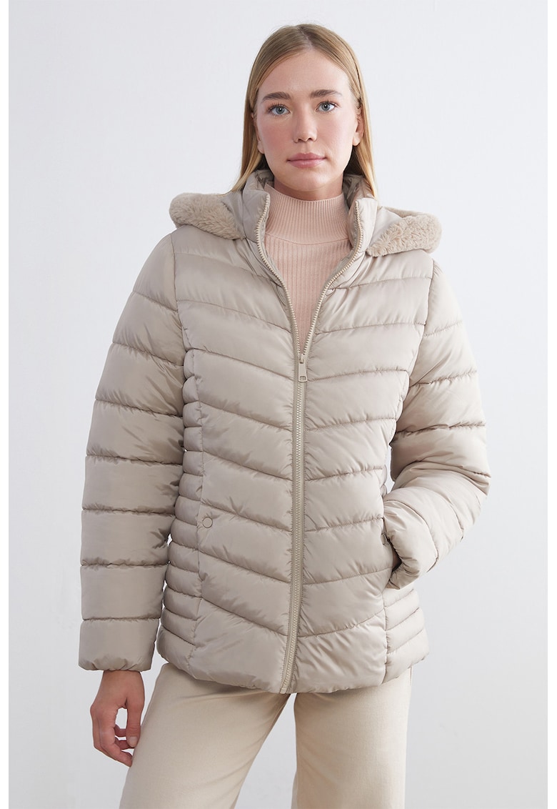Geaca cu gluga si vatelina - Bej inchis