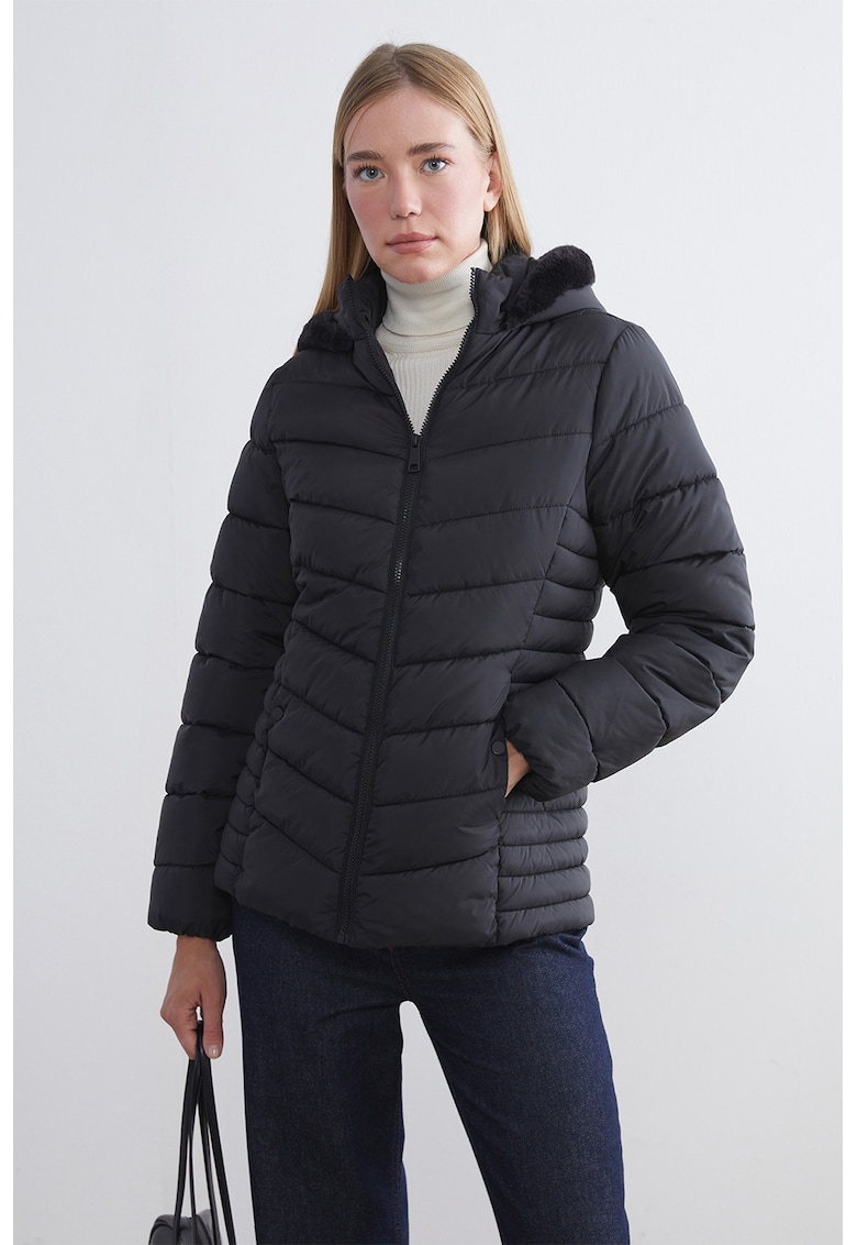 Geaca cu gluga si vatelina - Negru