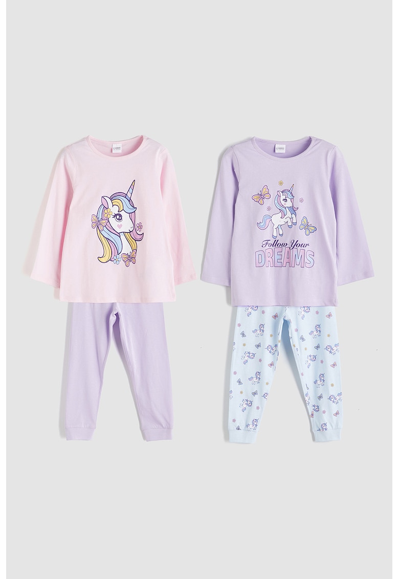 Set de pijamale de bumbac cu design grafic - 4 piese
