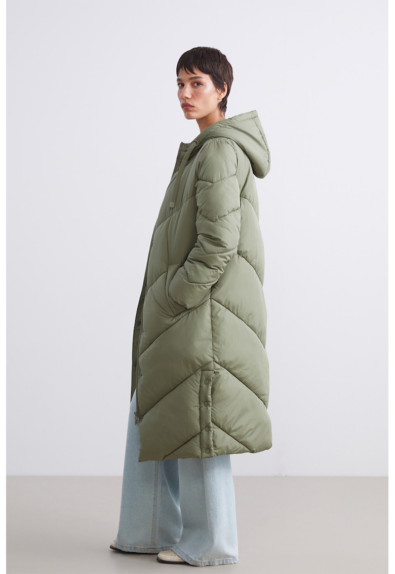 Geaca matlasata cu gluga - Verde aquamarin