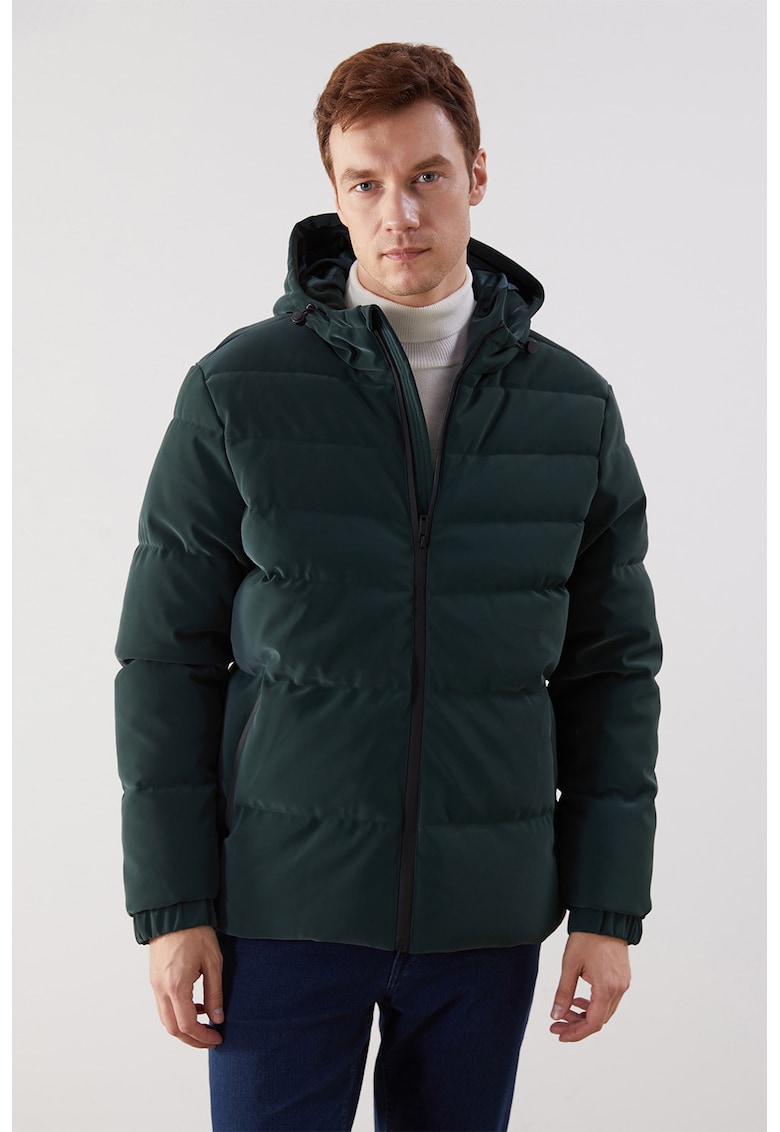 Geaca matlasata cu gluga - Verde padure