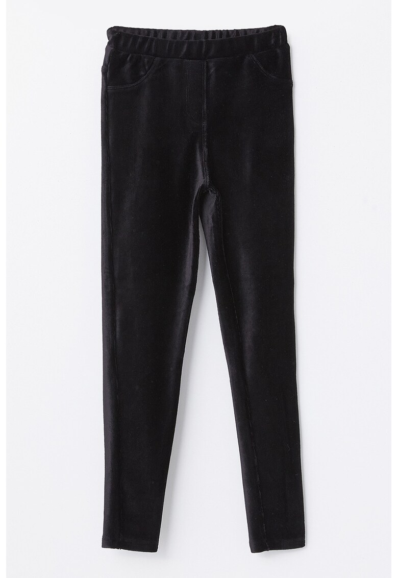 Pantaloni slim fit catifelati cu buzunare - Negru