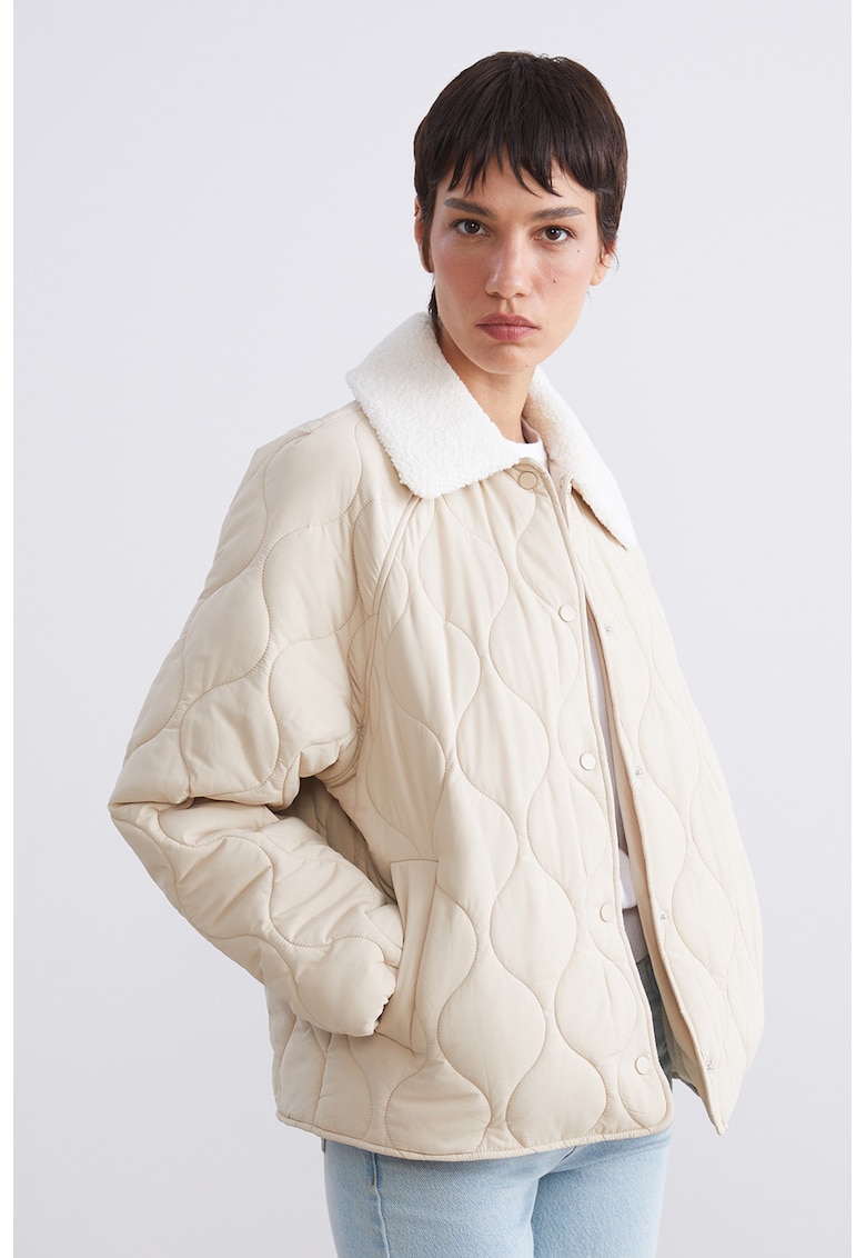 Jacheta-camasa matlasata cu guler din blana shearling sintetica