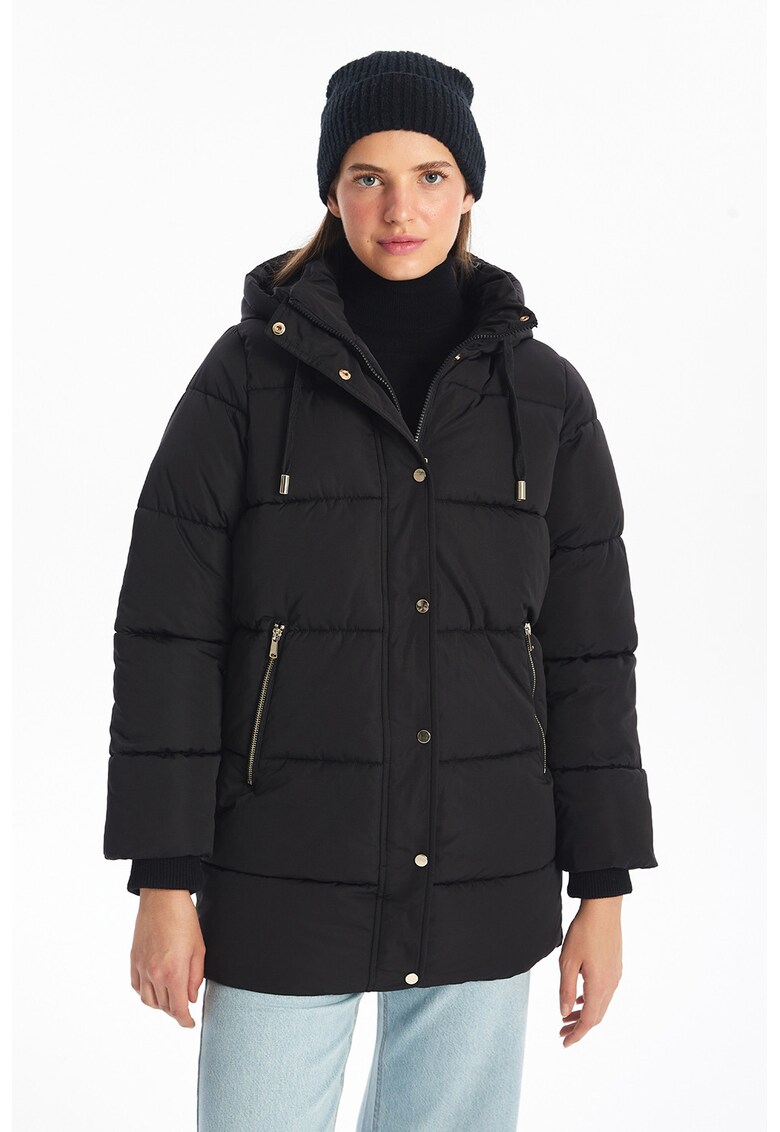 Geaca lejera matlasata cu gluga - Negru