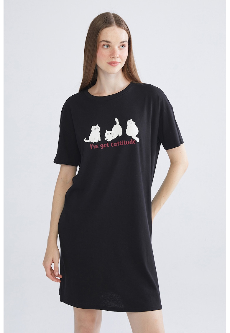 Camasa de noapte din bumbac cu decolteu la baza gatului