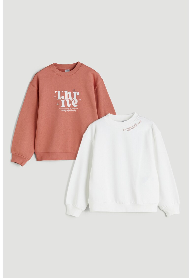 Set de bluze de trening cu decolteu la baza gatului - Alb/Caramiziu