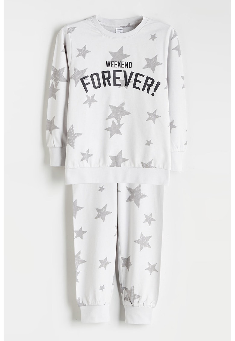 Pijama de bumbac cu pantaloni lungi si imprimeu
