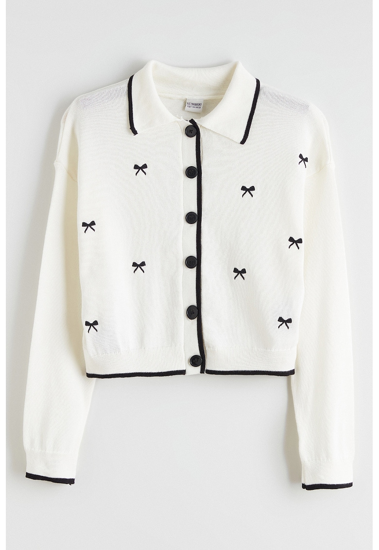 Cardigan de bumbac cu guler clasic