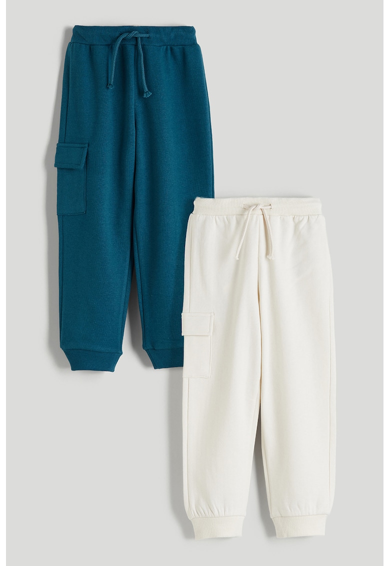 Set de pantaloni de trening cu snur - 2 piese - Alb fildes/Albastru inchis