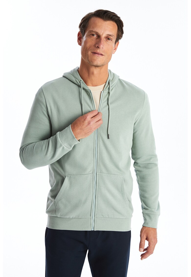 Hanorac cu fermoar si buzunare oblice - Verde deschis