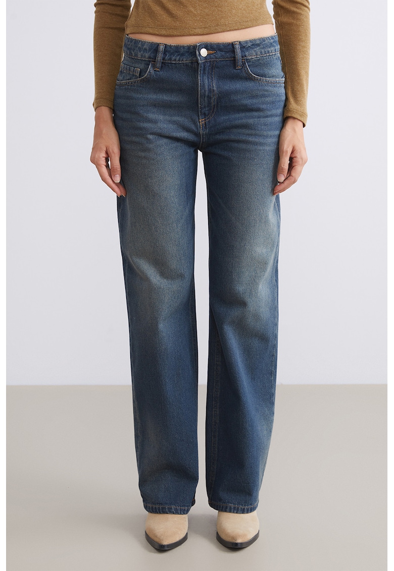 Blugi drepti cu talie medie - Albastru prafuit