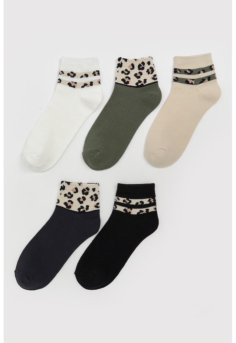 Set de sosete scurte cu garnitura cu animal print - 5 perechi