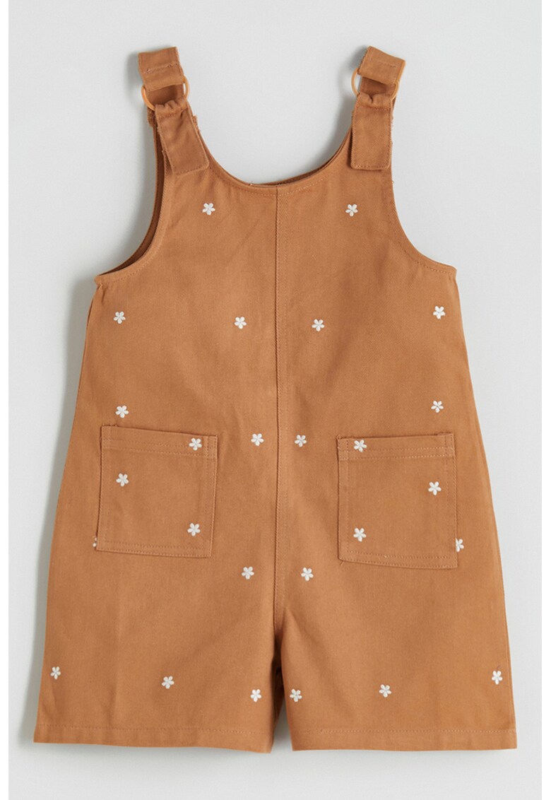Salopeta de bumbac fara maneci cu model floral - Caramel