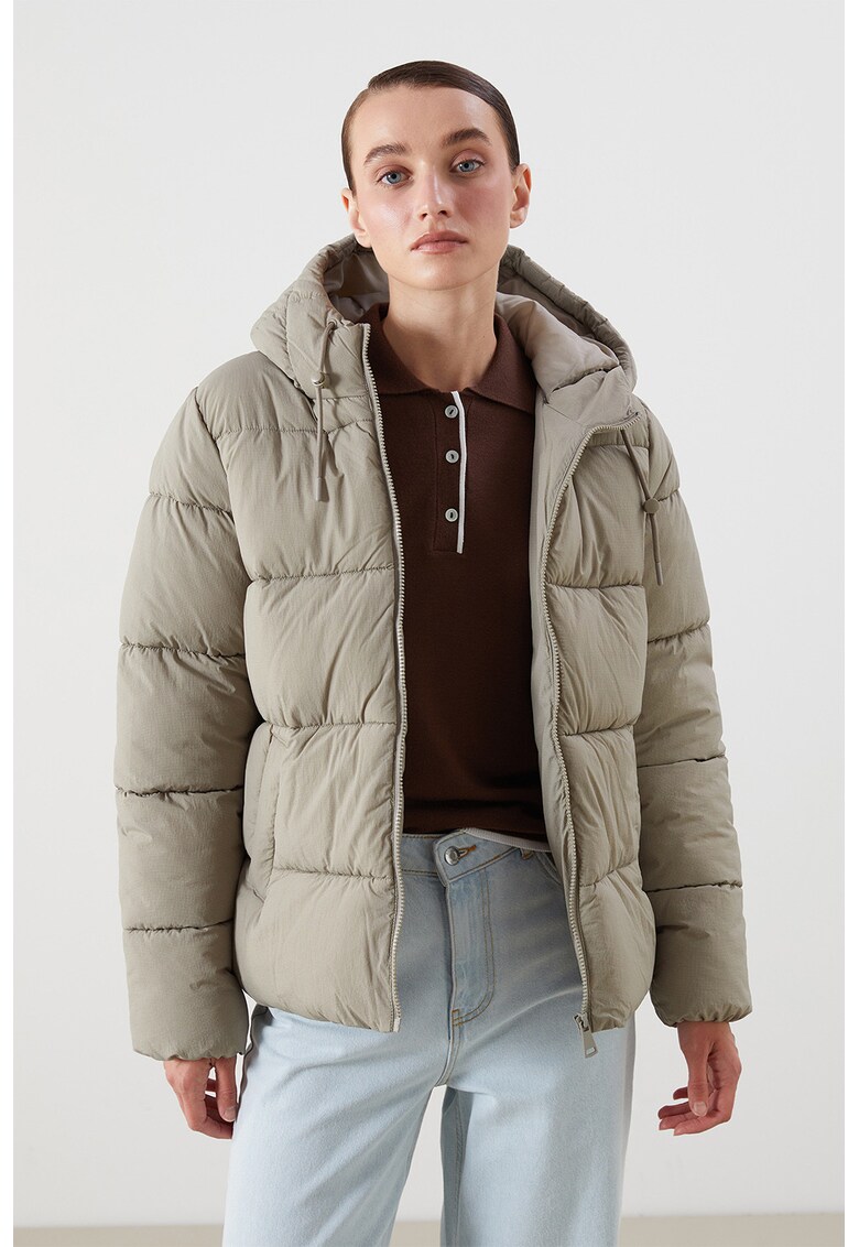 Geaca din nailon cu vatelina - Bej inchis