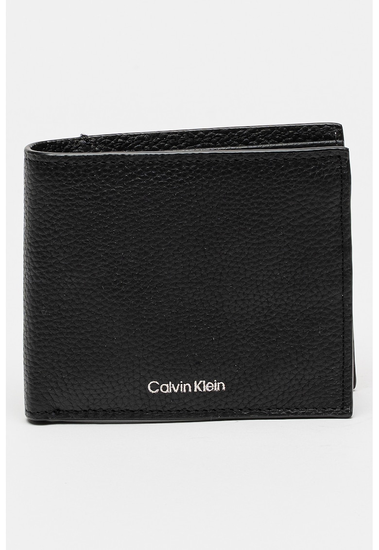 portofel de piele cu logo - Negru