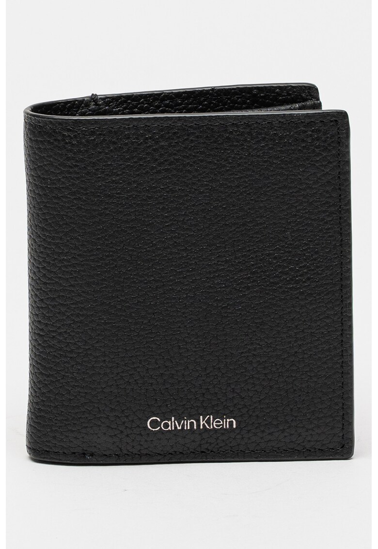 portofel de piele cu logo - Negru