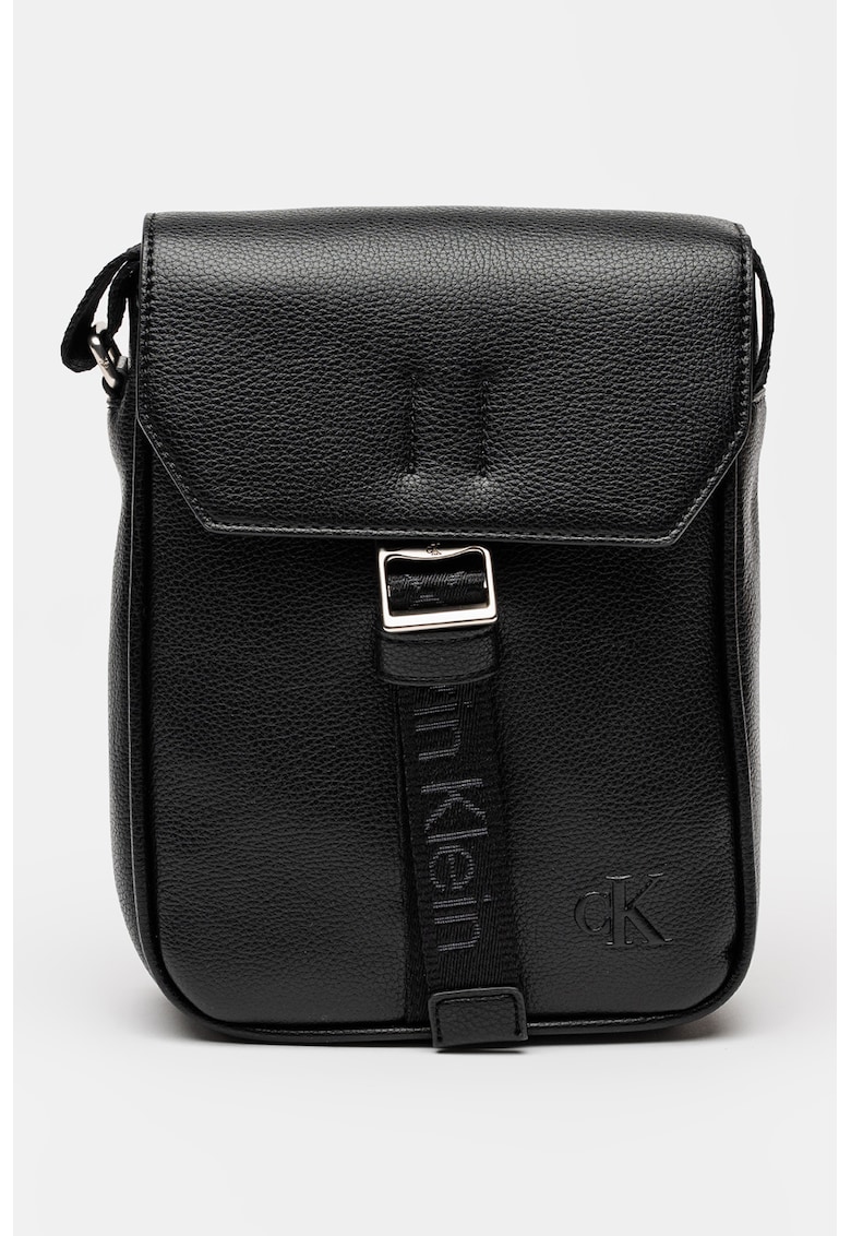 Geanta crossbody din piele ecologica cu clapa - Negru