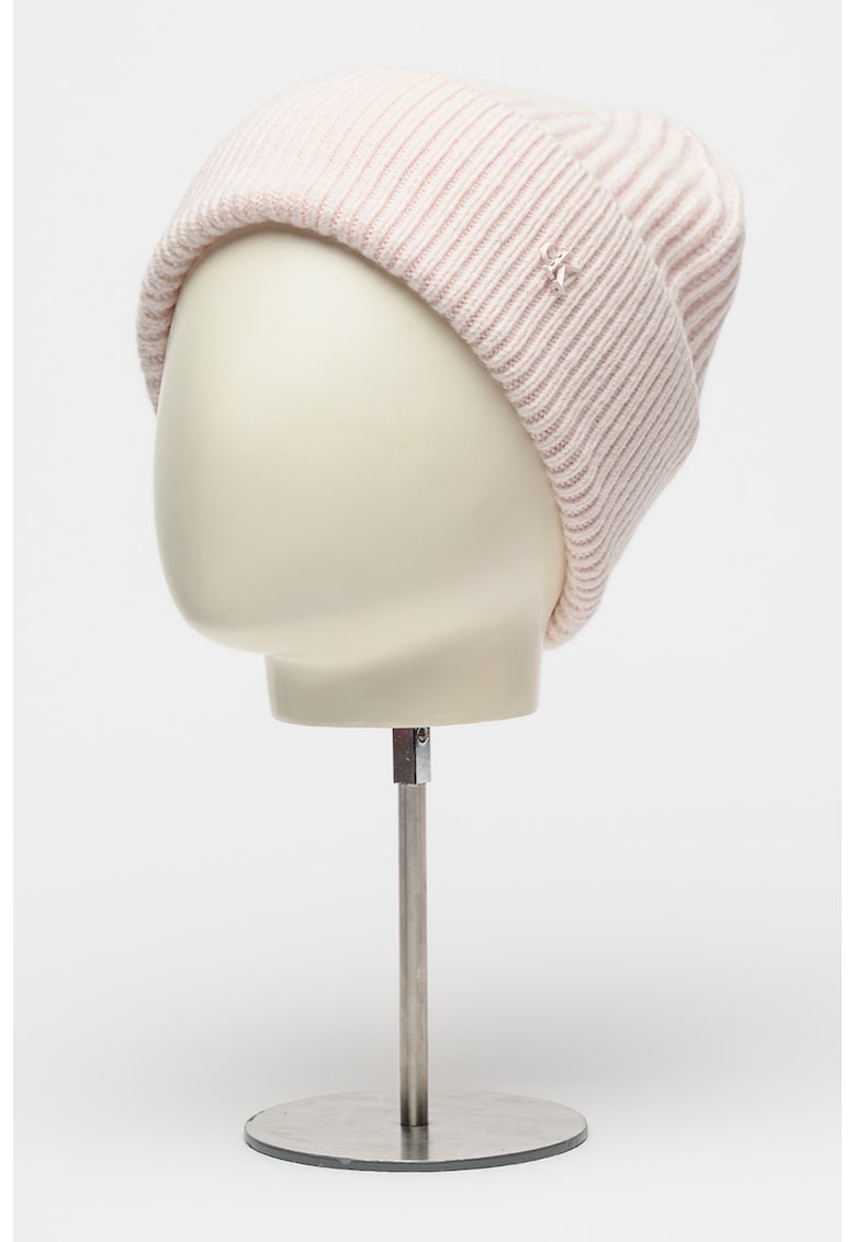 Caciula tricotata din amestec de lana cu logo metalic