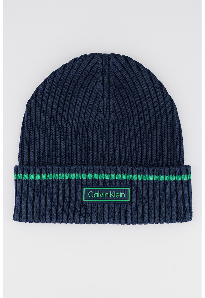 Caciula striata de bumbac cu logo