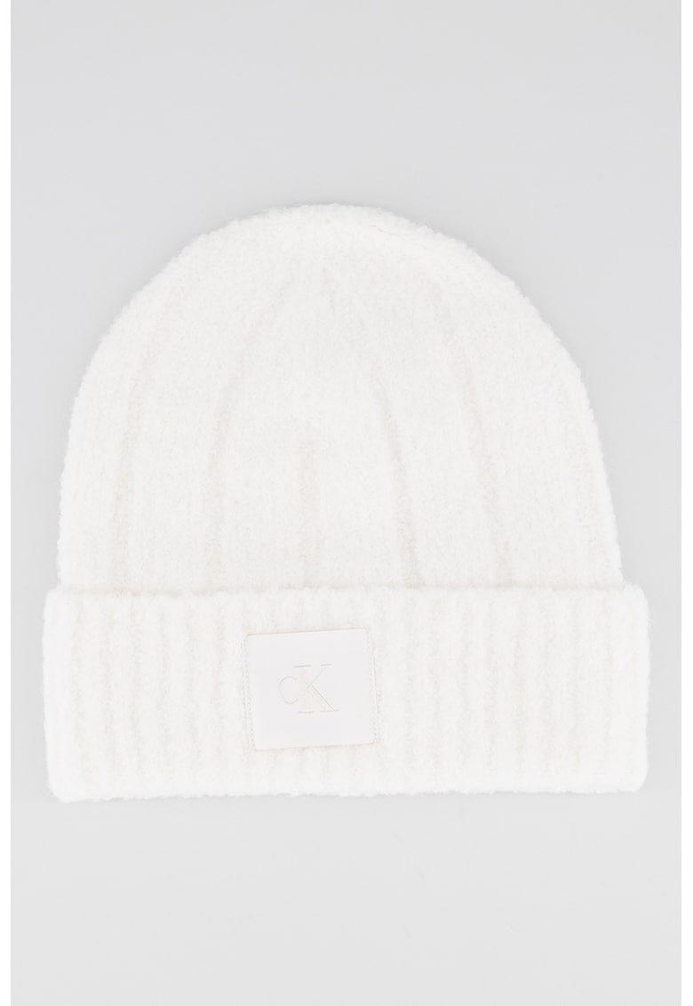 Caciula din amestec de lana cu model boucle si aplicatie monograma