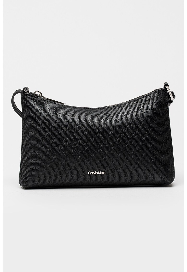 Geanta din piele ecologica cu bareta de umar si model monograma