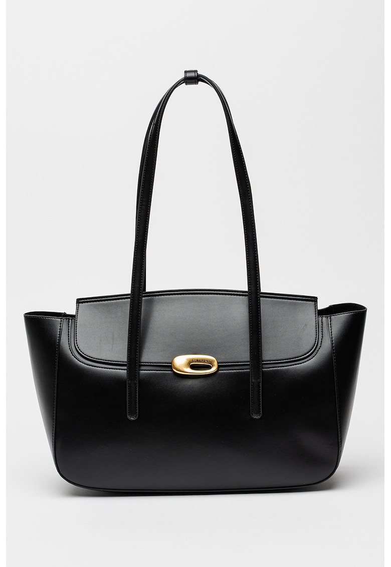 Geanta tote de piele ecologica cu detaliu metalic - Negru